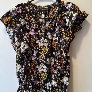 Sugarlips Floral Ruffle Sleeve Top - Black Multi
